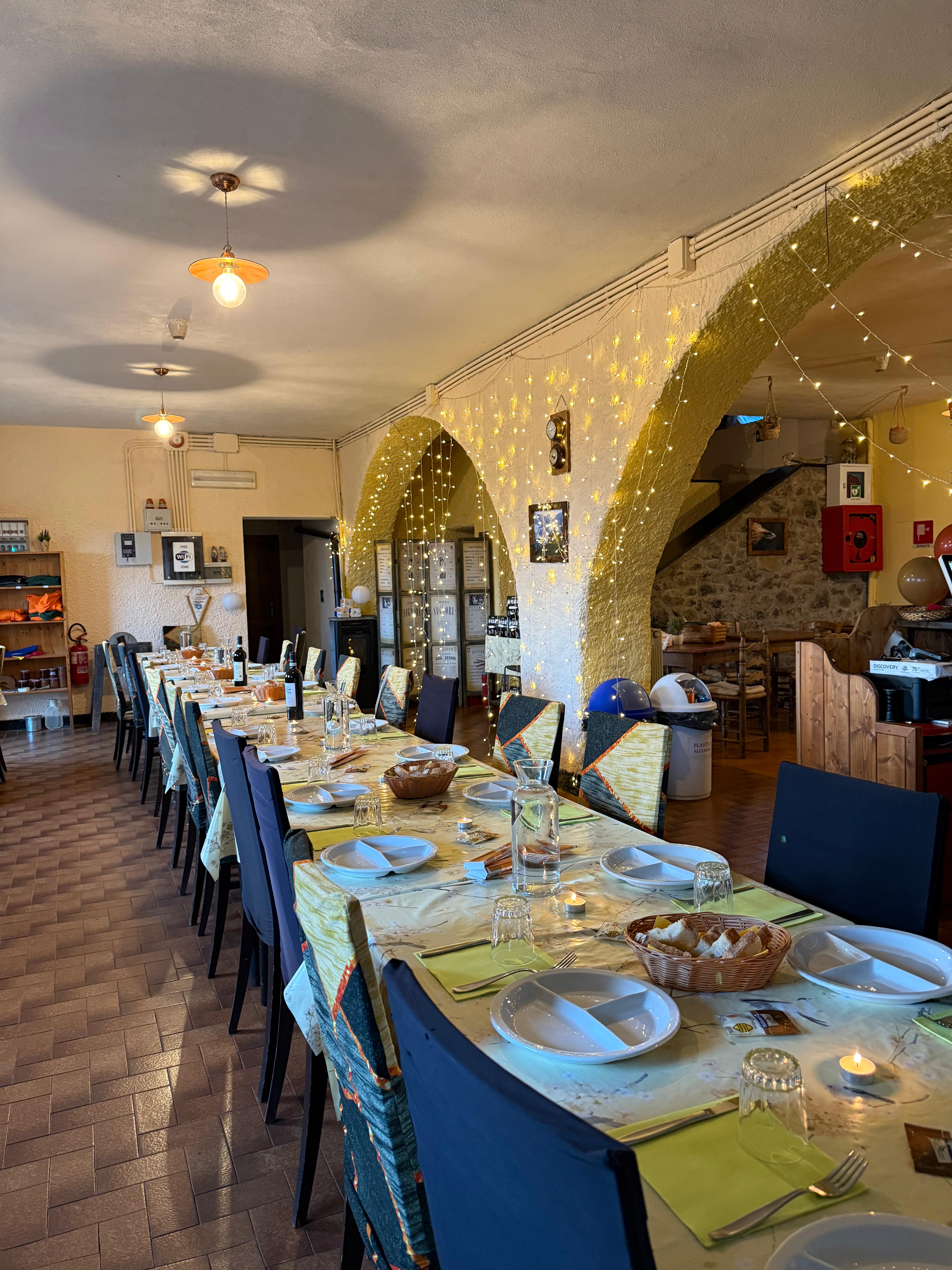 a large dining table laid out for a group