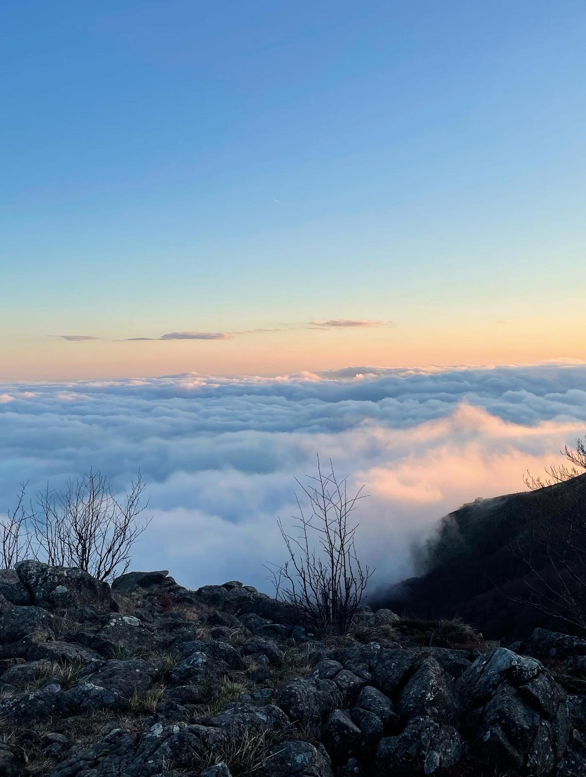 A sea of clouds viewed from the plateau atop Mount Aiona