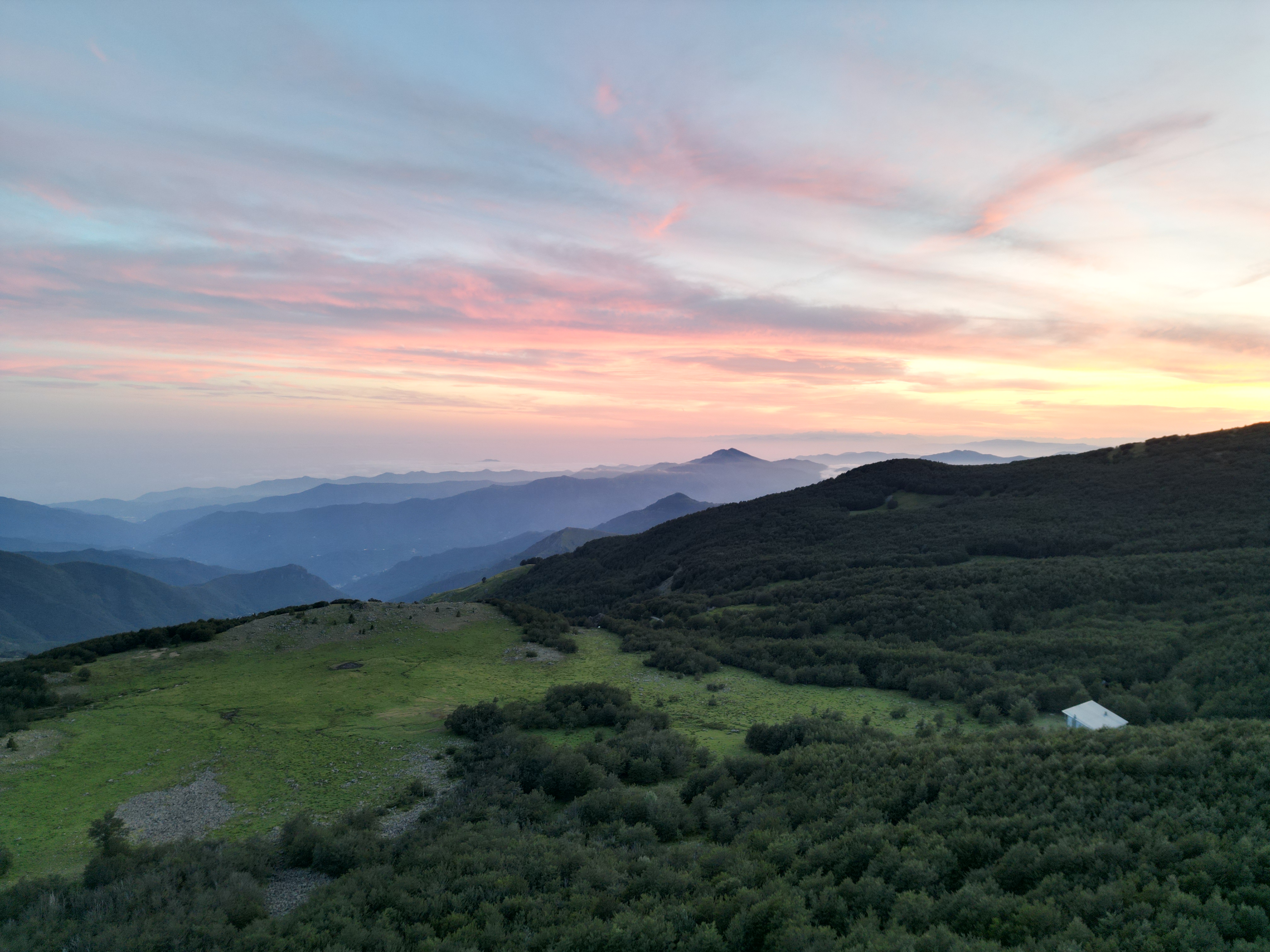 Drone image of the rifugio at dusk
